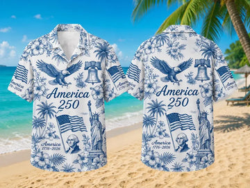America 250 Hawaiian Shirt 1776-2026, Patriotic USA Button Down, Independence Day Aloha Shirt, USA Pride