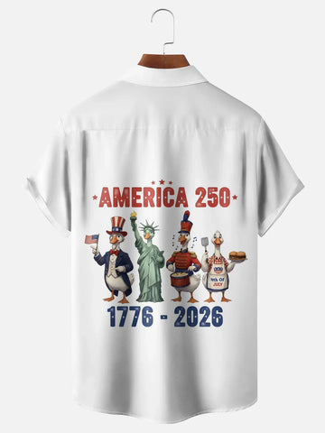 America 250 Hawaiian Shirt for Men, 1776-2026 Semiquincentennial 4th of July Duck Print, Patriotic Gift