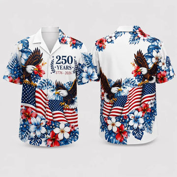 America 250 Hawaiian Shirt for Men, Freedom 1776-2026 Patriotic Button Up, July 4th Hawaiian Shirt, Vintage USA Anniversary Shirt