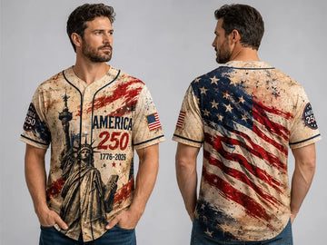 America 250 Statue of Liberty Baseball Jersey 1776 2026, Vintage Patriotic Shirt Men, 4th of July Anniversary Gift, USA Engraving Tee