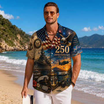 America 250 United States Navy Hawaiian Shirt,Patriotic Military Button Up Shirt,US Navy Veteran Gift, USA Military Hawaiian Shirt 1776-2026-1
