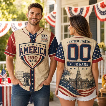 America 250 Years Baseball Jersey, Custom Name Number USA 250th Anniversary Patriotic Shirt