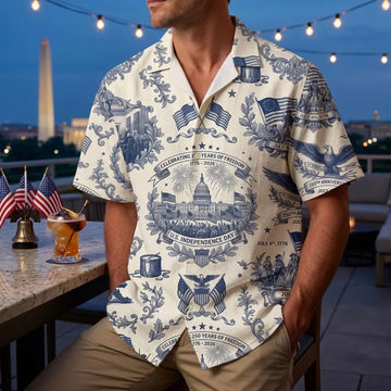 America 250 Years Freedom Hawaiian Shirt Patriotic 4th of July Button Up USA Independence Day 1776 2026 Anniversary Gift
