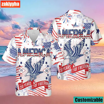 America 250 Years Of Freedom Hawaiian Shirt, USA 1776–2026 Anniversary Shirt, Independence Day Button Up Shirt, USA 250th Celebration Gift