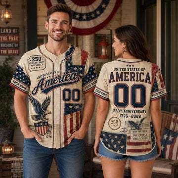 America 250th Anniversary Baseball Jersey, Custom Name Number USA Patriotic Heritage Shirt
