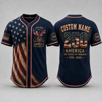 America 250th Anniversary Baseball Jersey, Custom Name USA Jersey, 1776 2026 Patriotic Shirt, 4th of July Gift, Freedom Jersey-1