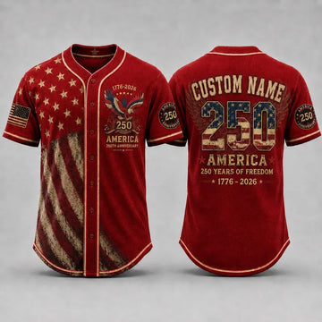 America 250th Anniversary Baseball Jersey, Custom Name USA Jersey, 1776 2026 Patriotic Shirt, 4th of July Gift, Freedom Jersey-3