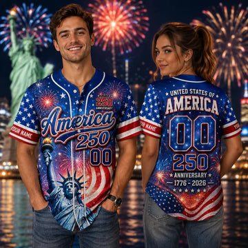 America 250th Anniversary Baseball Jersey, Custom Name USA Jersey, 1776 2026 Patriotic Shirt, 4th of July Independence Freedom Historic Gift