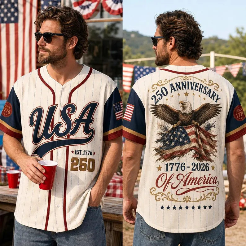 America 250th Anniversary Baseball Jersey, Independence Day Patriotic Shirt, America Birthday Outfit, Adult Kids Fourth Of July Jersey