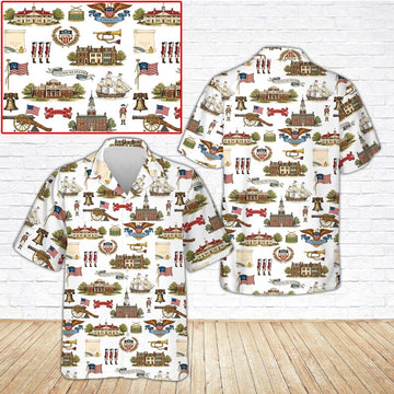 America 250th Anniversary Hawaiian Shirt, Patriotic 1776 Shirt, 4th of July USA Flag Button Down Shirt, Vintage Freedom Liberty Bell Shirt-1