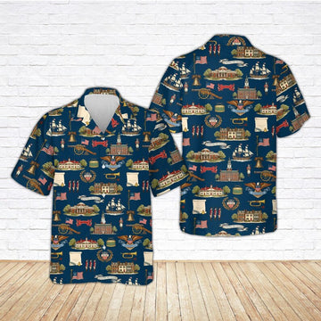 America 250th Anniversary Hawaiian Shirt, Patriotic 1776 Shirt, 4th of July USA Flag Button Down Shirt, Vintage Freedom Liberty Bell Shirt
