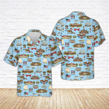 America 250th Anniversary Hawaiian Shirt, Patriotic 1776 Shirt, 4th of July USA Flag Button Down Shirt, Vintage Freedom Liberty Bell Shirt