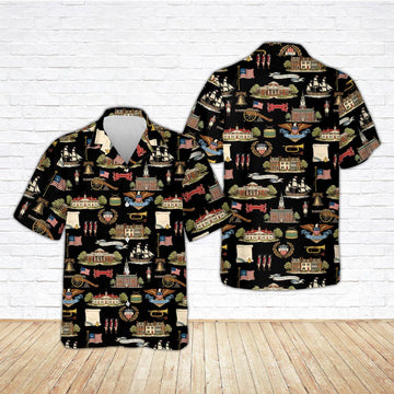 America 250th Anniversary Hawaiian Shirt, Patriotic 1776 Shirt, 4th of July USA Flag Button Down Shirt, Vintage Freedom Liberty Bell Shirt