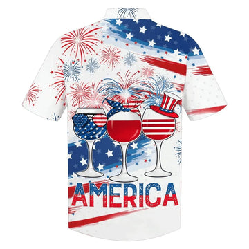 America 4th Of July Sunglasses Aloha Hawaiian Shirts For Summer, USA Glass Drinking Cheer Up Independence Day Aloha Hawaiian Shirt For Men Women