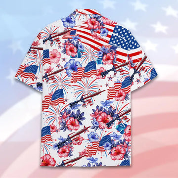 America 4th of July Hawaiian Shirt for Men, Patriotic USA Flag & Guns Shirt Button Down, Independence Day Celebration Shirt