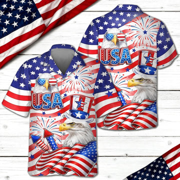 America Flag Eagle Patriotic Hawaii Shirt, USA 250 Years Independence Apparel, Personalize 250 Years of America, Patriotic Freedom
