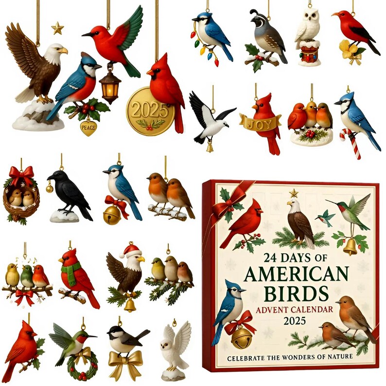 American Birds Advent Calendar 2026 24 Day Birds Figurines Vintage Christmas Ornament Countdown
