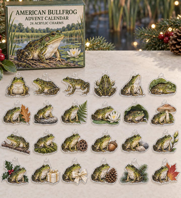 American Bullfrog advent calendar with 24 custom-shaped flat acrylic charms and printed dimensional artwork 2026 - 24-Day Countdown, Acrylic Charms