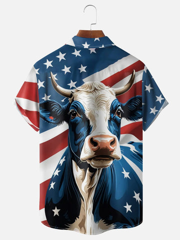 American Cow Chest Pocket Patriotic Hawaiian Shirt