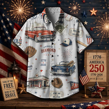 American Diamond Baseball Hawaiian Shirt – Vintage Americana Summer Button Up, 250 Years of America Celebration Button Down