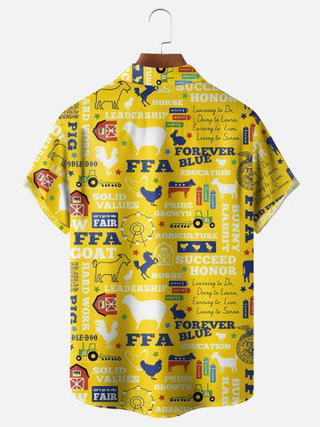 American Farm Slogan Chest Pocket Hawaiian Shirt