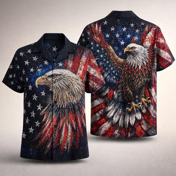 American Flag Eagle Hawaiian Shirt Patriotic Bald Eagle USA Gift