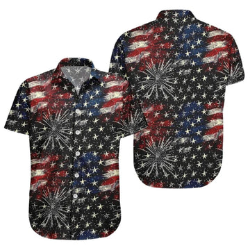 American Flag Fireworks Hawaiian Shirt For Men, Patriotic 4th Of July Hawaiian Shirts HE0211
