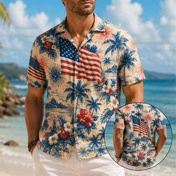 American Flag Hawaiian Shirt, Patriotic Tropical Shirt, 4th Of July Aloha Shirt, USA Summer Beach Button Up Shirt