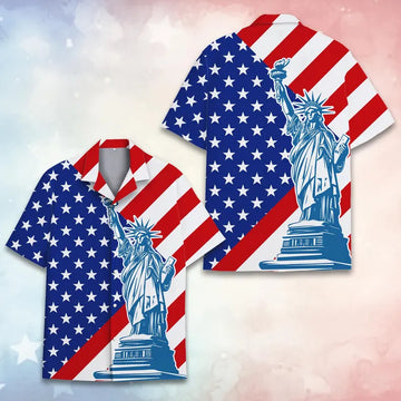 American Flag Hawaiian Shirt for Men Women Youth, Statue of Liberty 4th of July Shirt, USA Patriotic Shirt, Independence Day Outfit