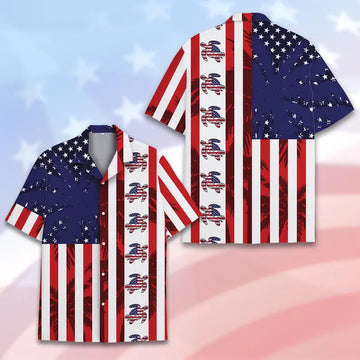 American Flag Sea Turtle Hawaiian Shirt Men Women Youth, Patriotic Aloha Shirt, 4th of July Shirt Button Down Short Sleeve, USA Flag Shirt