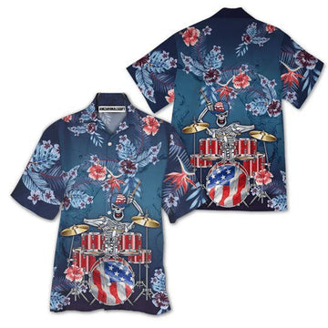 American Flag Skeleton Halloween Tropical Aloha Hawaiian Shirts For Men Women, 4th July Gift For Summer, Friend, Family, Independence Day