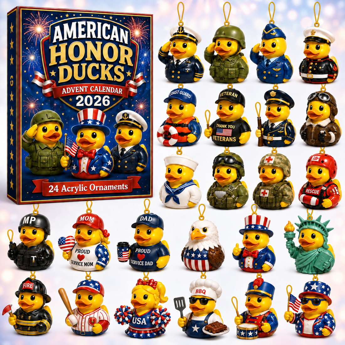 American Honor Rubber Duck Advent Calendar 2026 24 Day Festive Countdown Acrylic Charms Blind Box Gift For Family Friends