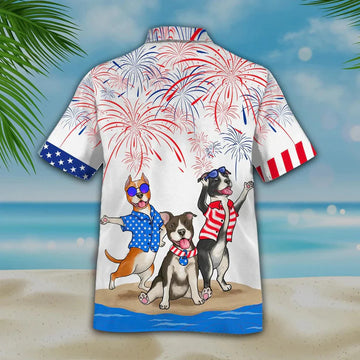 American Staffordshire Terrier Aloha Hawaiian Shirts For Summer, Independence Day Pride Happy 4th of July Hawaiian Shirt For Men Women, Dog Lovers