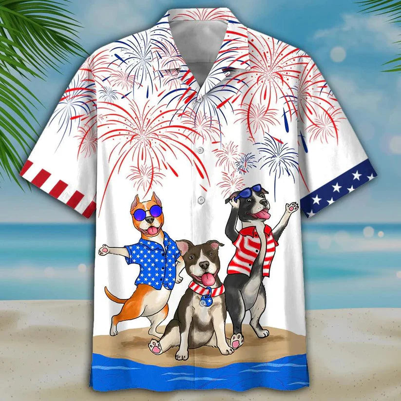 American Staffordshire Terrier Aloha Hawaiian Shirts For Summer, Independence Day Pride Happy 4th of July Hawaiian Shirt For Men Women, Dog Lovers