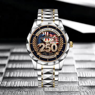 American 250th Anniversary Watch - Personalized Name & USA Flag Eagle Design - Custom Gifts For Him