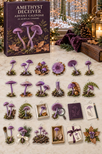 Amethyst Deceiver advent calendar with 24 custom-shaped flat acrylic charms and printed dimensional artwork 2026 - 24-Day Countdown, Acrylic Charms