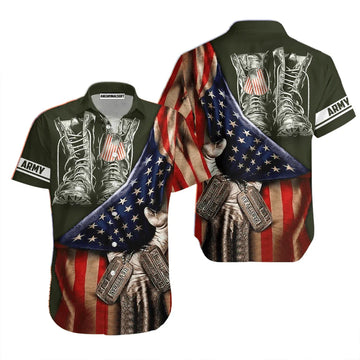 Army Veteran US American Flags And Shoes Black Aloha Hawaiian Shirts For Men Women, 4th Of July Gift For Summer, Friend, Family, Independence Day