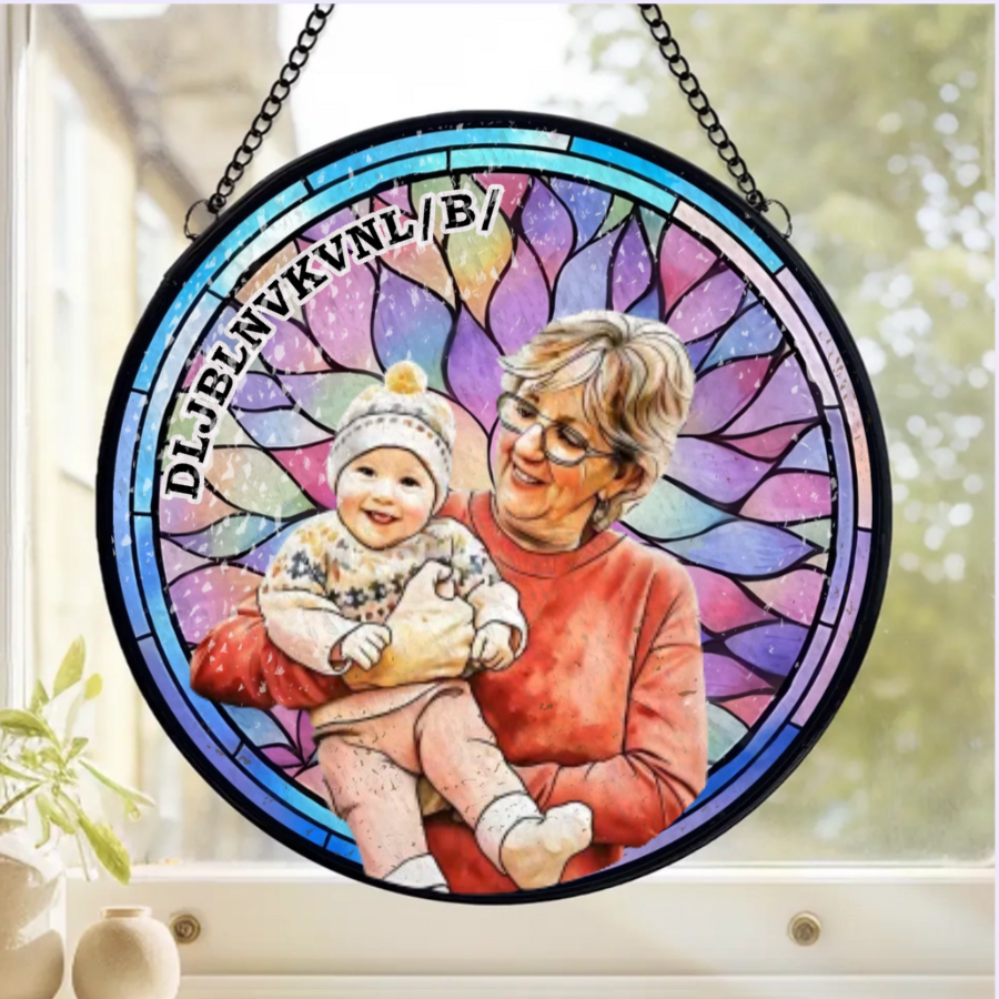 Art Illustration Grandmagrandpa Portrait Personalized Window Stained Glass Gift For Nanapapa New Grandparent Gift
