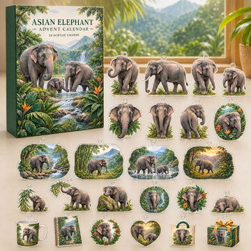Asian Elephant Advent Calendar 2026 - 24-Day Countdown, Acrylic Charms