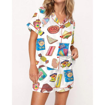 Aussie Fave Food Satin Pajama Set For Women