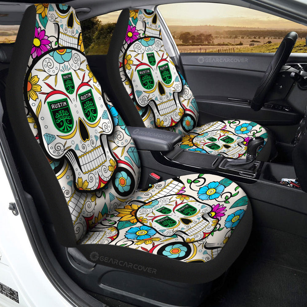 Austin FC Car Seat Covers Custom Sugar Skull Car Accessories