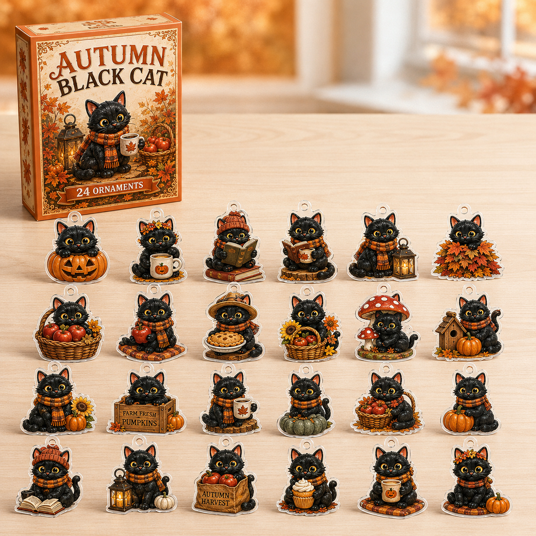 Autumn Black Cat Advent Calendar 2026 - 24-Day Festive Countdown, Acrylic Charms Blind Box - Gift For Black Cat Lovers-11