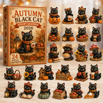 Autumn Black Cat Advent Calendar 2026 24 Day Festive Countdown Acrylic Charms Blind Box Gift For Black Cat Lovers