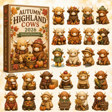 Autumn Highland Cows Advent Calendar 2026 - 24-Day Countdown, Acrylic Charms Every Day Bring New Suprises