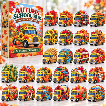 Autumn School Bus Advent Calendar 2026 - 24-Day Countdown, Acrylic Charms