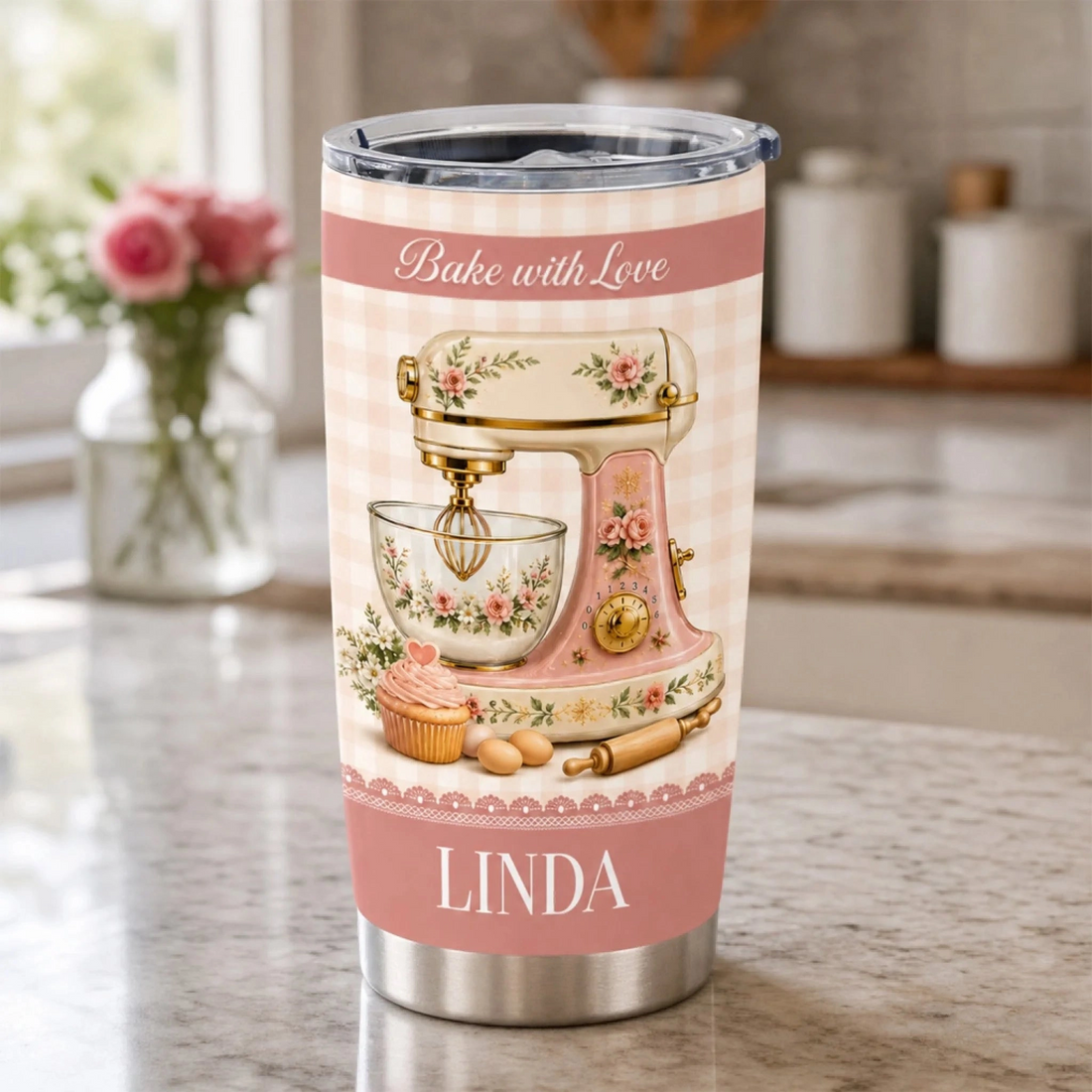 Bake With Love Personalized Tumbler Custom Name Banking Tumbler Baking Lover Gift