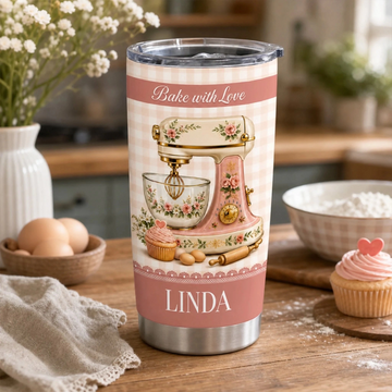 Bake With Love Personalized Tumbler Custom Name Banking Tumbler Baking Lover Gift