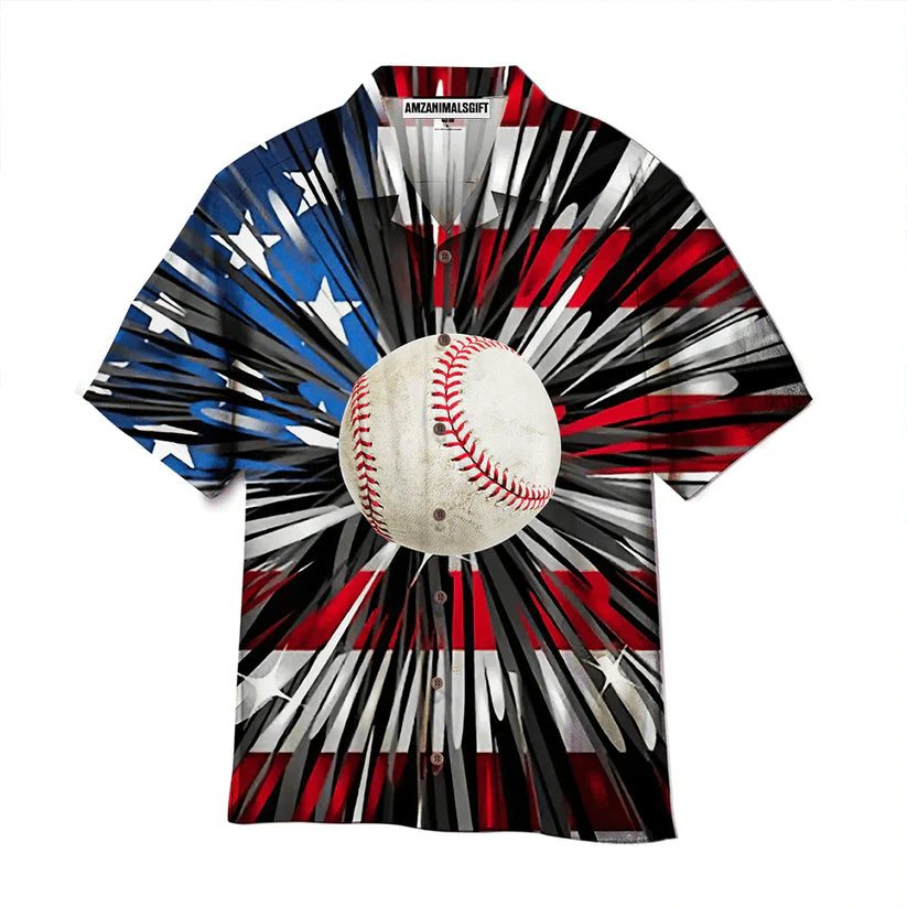Baseball American Flag Aloha Hawaiian Shirts For Men Women, 4th July Gift For Summer, Friend, Family, Patriot, Independence Day, Baseball Lovers