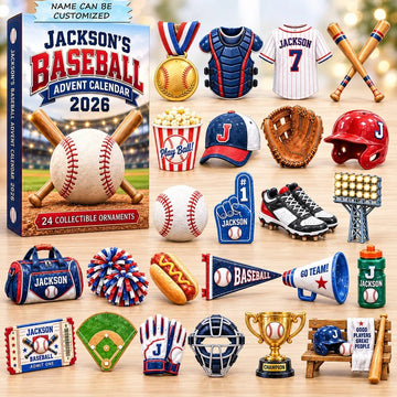 Baseball Game Day Advent Calendar 2026 - 24-Day Countdown, Acrylic Charms