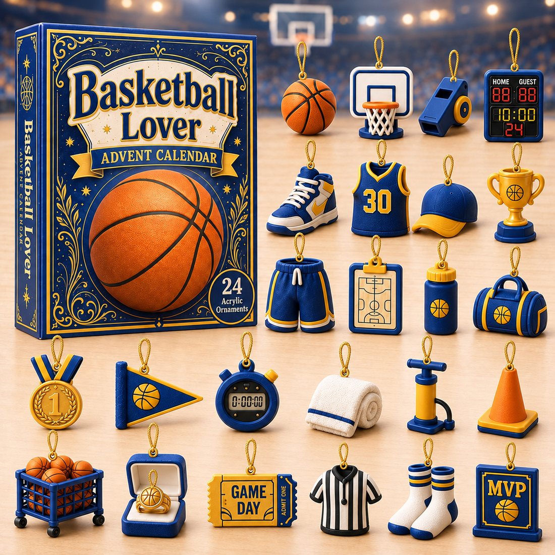 Basketball Blue Theme Advent Calendar 2026 24 Day Festive Countdown Acrylic Charms Blind Box Gift For Basketball Lovers